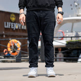 Jean décontracté à jambe droite pour homme grande taille, noir et blanc pur